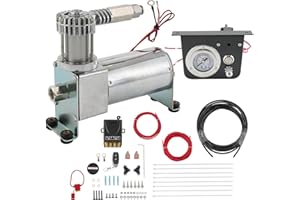 RUIANOMG On Board Air Compressor System Replacement For Trucks Vans, includes Air Spring Compressor, Gauge, Wiring harness, Air Line and Hardware Kit