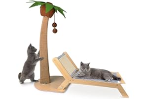 Lechansen Cat Scratching Post with Lounge Chair 2 in 1, 29.5 Inch Tall Palm Tree Cat Scratching Post for Indoor Cats, Sisal Rope Scratching Posts with Beach Chair for Cat Kitten Play and Rest