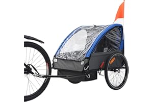 ANOUR Kids Bike Trailer, Suitable for 1 to 2 Kids, 12+ Months, Quick Attach to Bike, Foldable, with 5-Point Harness and Storage Bags