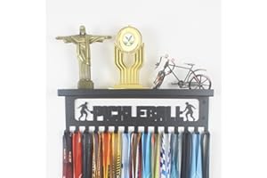 URBN BY MODERN HOME FINISHINGS 16" Premium Metal Wall Mount PICKLEBALL Design Medal Hanger and Ribbon Display Holder Rack with 3" Trophy Shelf and Easy Hanging Hooks - Great Gift for Kids & Adults (Black)