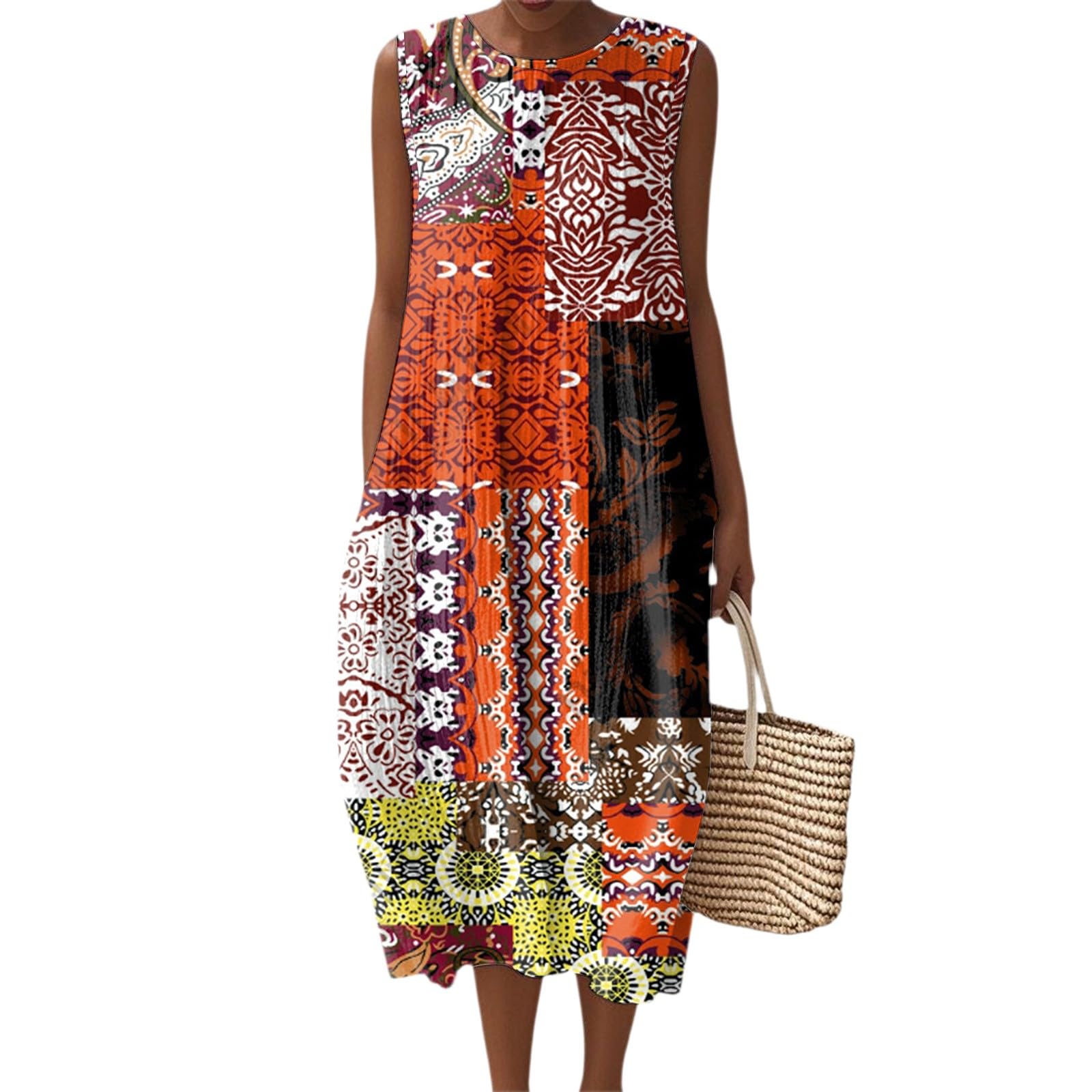 Plus Size Summer Fall Dresses Cotton Linen Midi