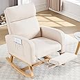 HCHAIRH Rocking Chair Nursery, Nursing Rocking Chairs with Foot Rest for Mom Nursery, Rocker Glider Chair with Footrest and High Backrest for Living Room, Bedroom, Beige