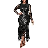 IWFEV Sequins Floor-Length Hollow Asymmetrical Women's Maxi Dress Lace Dress Party Evening Dress