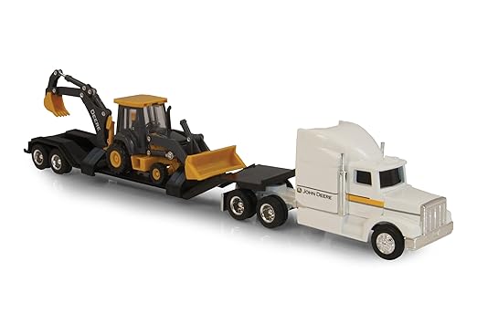 Tomy Ertl John Deere Semi with Backhoe Diecast Loader, 1:64-Scale (Multicolour)