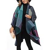 Epsion Women's Color Block Shawl Wrap Plus Size Cardigan Poncho Cape Open Front Long Winter Sweater Coat