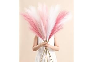 SEPTCAT 9 Pcs 45" Pampas Grass Tall Pink White Decor Faux Dried Fluffy Fake Long Light Pink Pompas Artificial Pompous Stems Bouquet Flower Vase Filler Home Wedding Room Wall Decoration