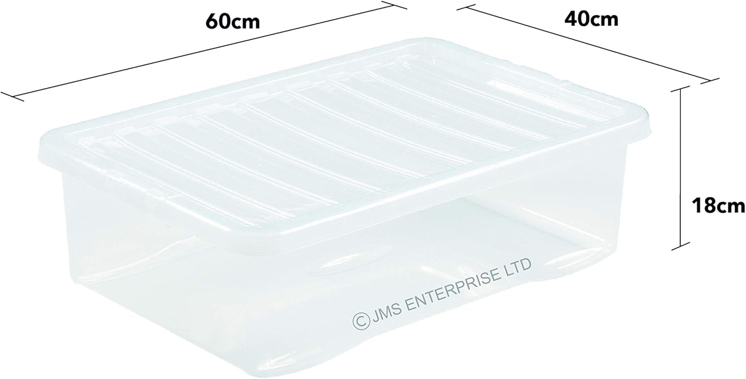 JMS 32 Litre Large Big Plastic Underbed Storage Clear Box with Clear