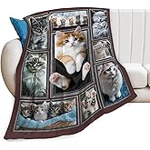 Cat Blanket, Cat Throw Blanket, Cats Lovers Gifts, Vintage Blankets, Cute Cats Stuff Fleece Flannel Plush for Women Men Boys Girls Lovers Adults Soft Bedding for Sofa Bed Office Home Decor 40"X50"