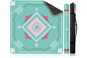 GREAT DACHONG Mahjong Mat for Table, 31.5"x31.5" Diatom Mud Mahjong Table Cover with Rules, Non-Slip & Noise Reduction Gaming Mat, Portable Tablecloth for Mahjong, Board, Poker, Card, Domino & Tile Games (Cyan)