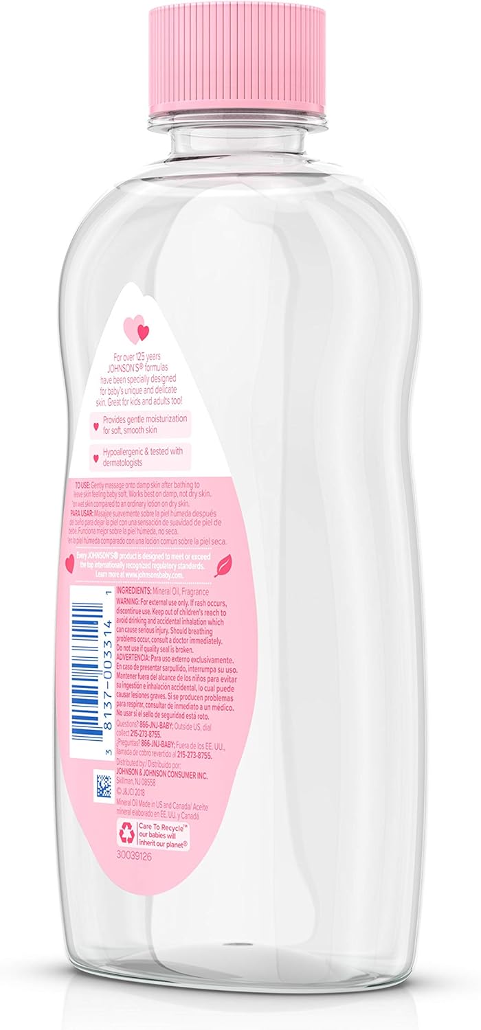 Johnson's Baby Oil, Pure Mineral Oil to Prevent Moisture Loss, Original 14 fl. oz (Packaging May Vary)(Pack of 6): Health & Personal Care