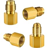 Mudder 4 Pcs 6015 R134A Brass Refrigerant Tank Adapter to R12 Fitting | 1/2 Female to 1/4 Male Flare Valve Core and 6014 Vacuum Pump Adapter 1/4 Inch Flare Female to 1/2 Male for Refrigerant Tank