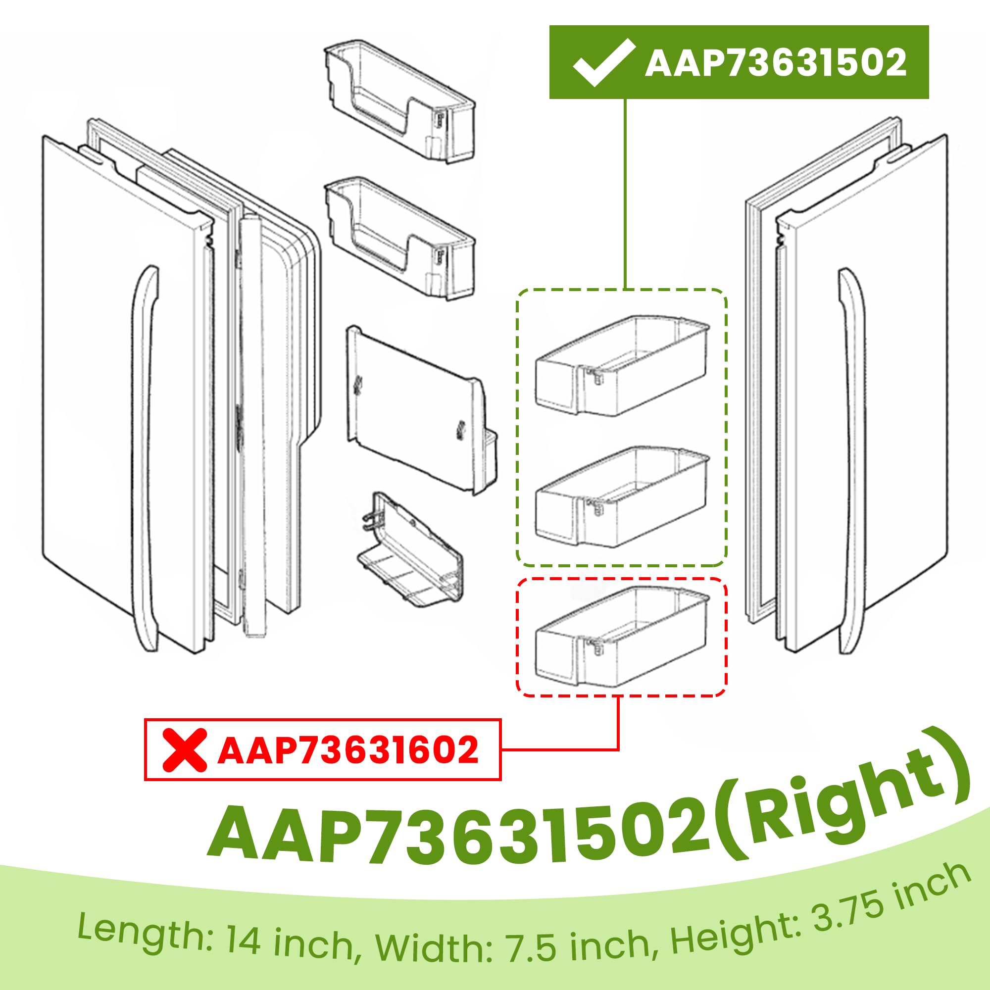 AAP73631502 LG Refrigerator Shelf Replacement (RIGHT) Compatible with Ken-more LG Refrigerator Door Bin LFX28968ST LMXS27626S - BY AMI PARTS