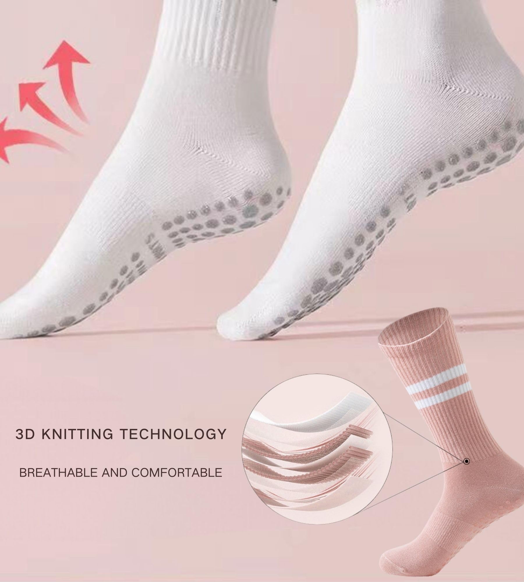 INANIR Pilates Socks With Grips for Women:Cute Non Slip Crew Gripper Yoga Sock-Grippy Sticky for Hospital/Dance Barre/Workout