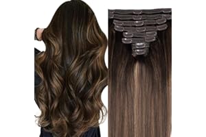 Pobokix Balayage Clip in Hair Extensions Real Human Hair Straight Highlight Human Hair Clip ins for Women, Natural Soft Remy Human Hair, 8Pcs 120g, 18inch #2/6/2 Balayage Dark Brown to Chestnut Brown