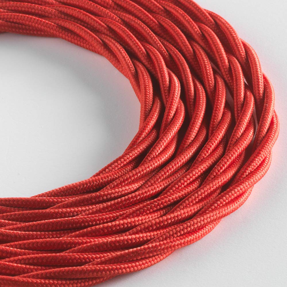 Klartext LUMIÈRE Braided Fabric Cable for Lighting 3 x 0.75 mm Red 5 m Warning: Earth Cable Included! Maximum Anti-Shock Safety!
