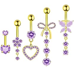 BSJ4U Gold Belly Button Ring Dangle Navel Piercing