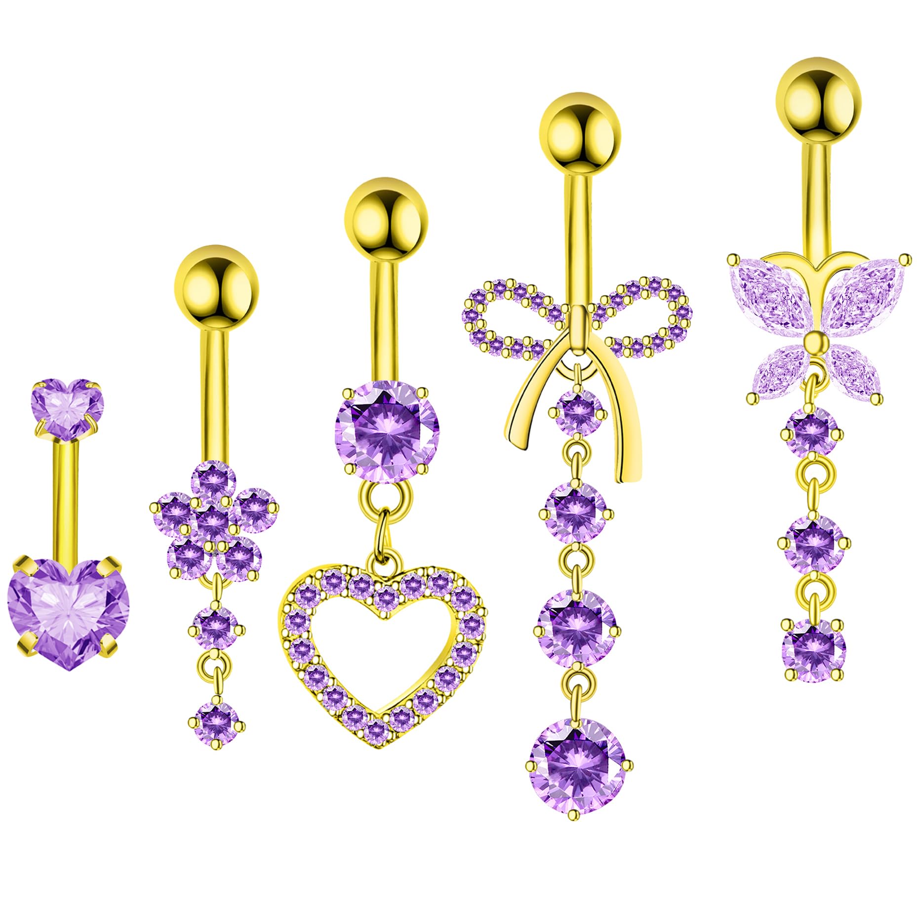 BSJ4U Gold Belly Button Ring Dangle Navel Piercing