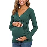 Glampunch Women's Maternity Shirts Short & Long Sleeve Tie Front Wrap Maternity Tops
