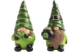 flangairy Gnomes St Patricks Day Figurines Decorations Table top Centerpiece Tiered Tray Mantle Home Irish Green Shamrock Decor Resin Leprechaun Figure Statue Gifts