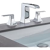 Chrome Waterfall Bathroom Faucet, Sanliv 2-Handle Widespread Bathroom Faucet for 3-Hole Sinks 4-8 inch, Modern 3 Piece Vanity Faucet with Pop-Up Drain Chrome