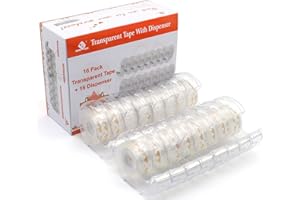 BOMEI PACK Office Transparent Tape with Dispenser, 16PACK Clear Refill Rolls Gift Wrap Tape Dispenser, 3/4in x 1000in