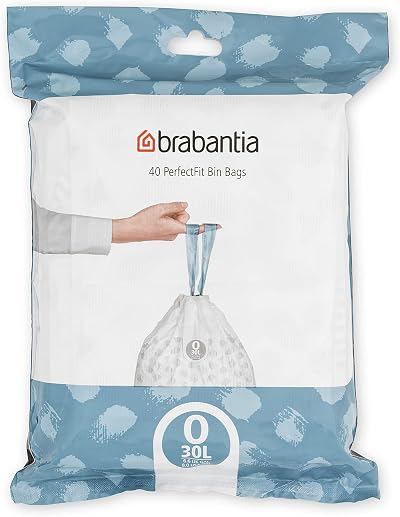Brabantia PerfectFit Bin Liners O 30 Litre 40 Bags Thick Plastic Tie Tape