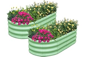 SnugNiture Galvanized Raised Garden Bed Outdoor, 2 Pcs 4x2x1ft Oval Metal Planter Box for Planting Plants Vegetables, Green