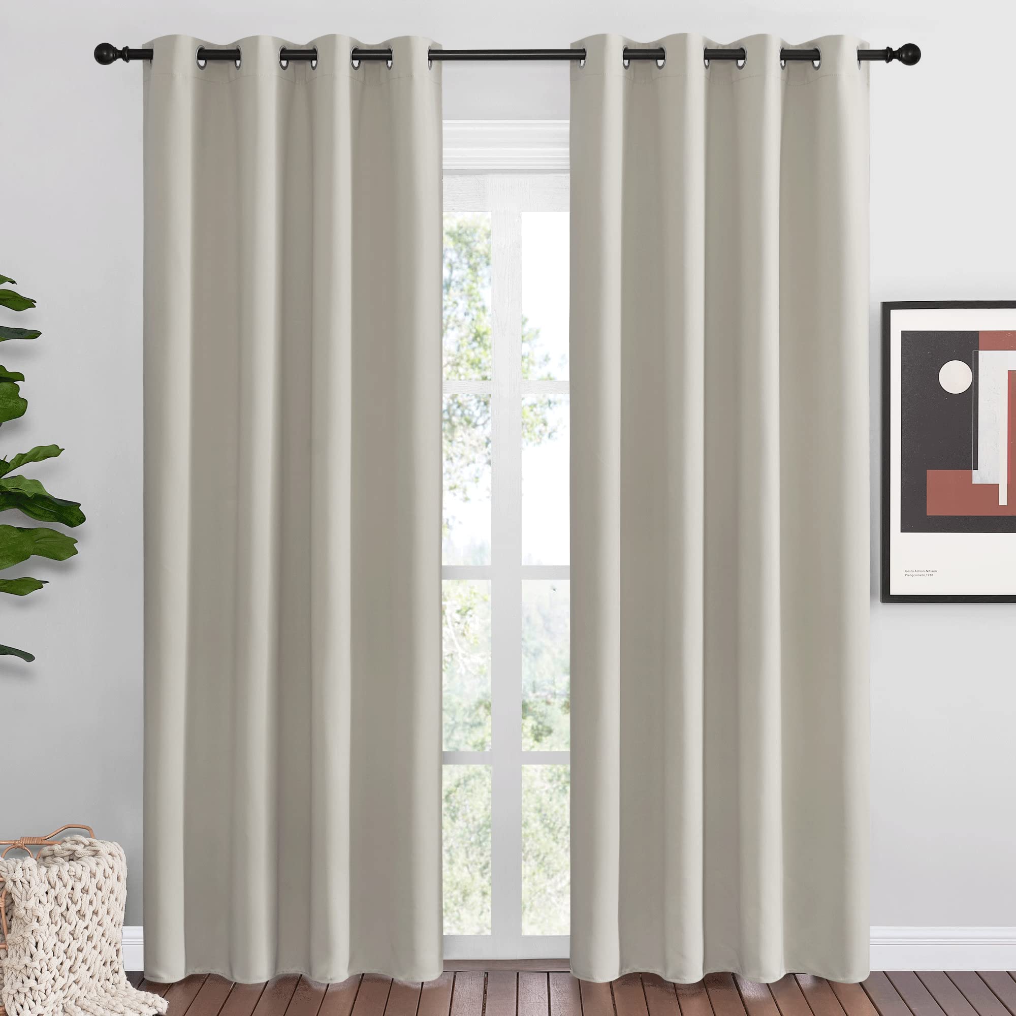 Photo 1 of NICETOWN Natural Room Darkening Curtains 86" Long for Boho Farmhouse Home Decoration, Window Treatment Total Privacy Drape Panels for Bedroom Living Room Guest Room (55" Wide, Set of 2)