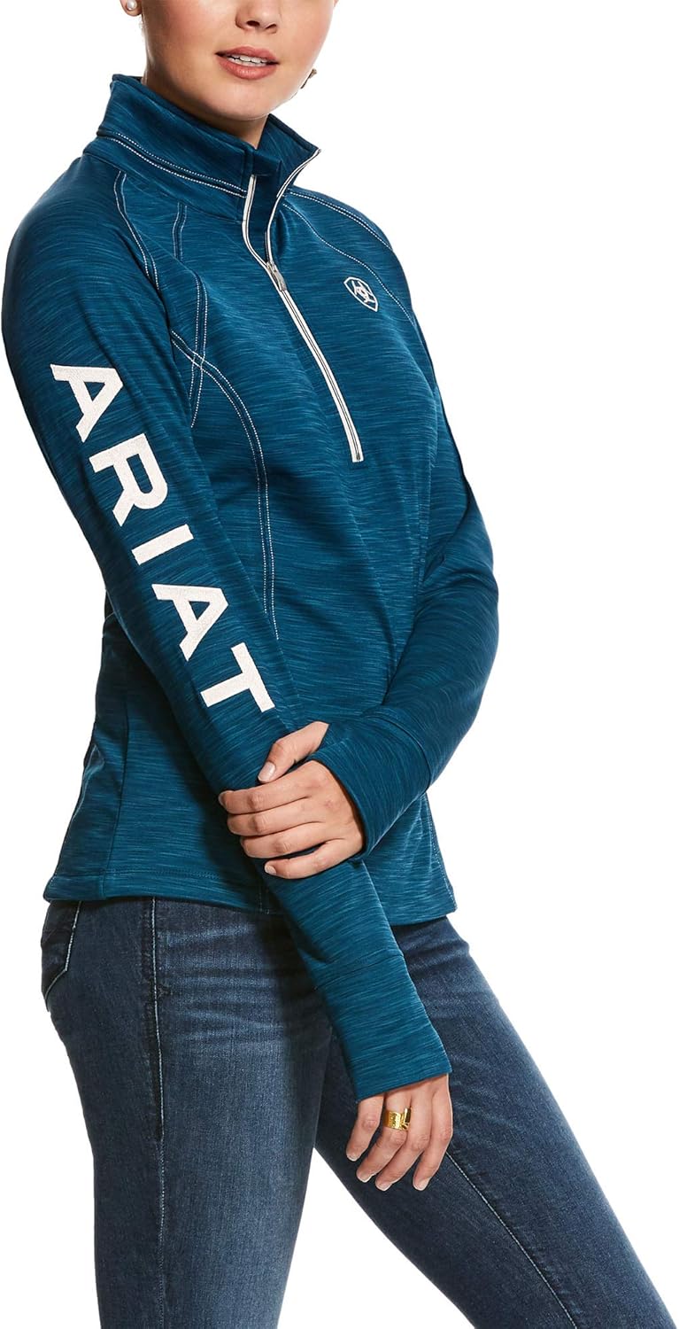 ARIAT Womens Tek Team 1/2 Zip Sweatshirt Dream Teal Heather Easy