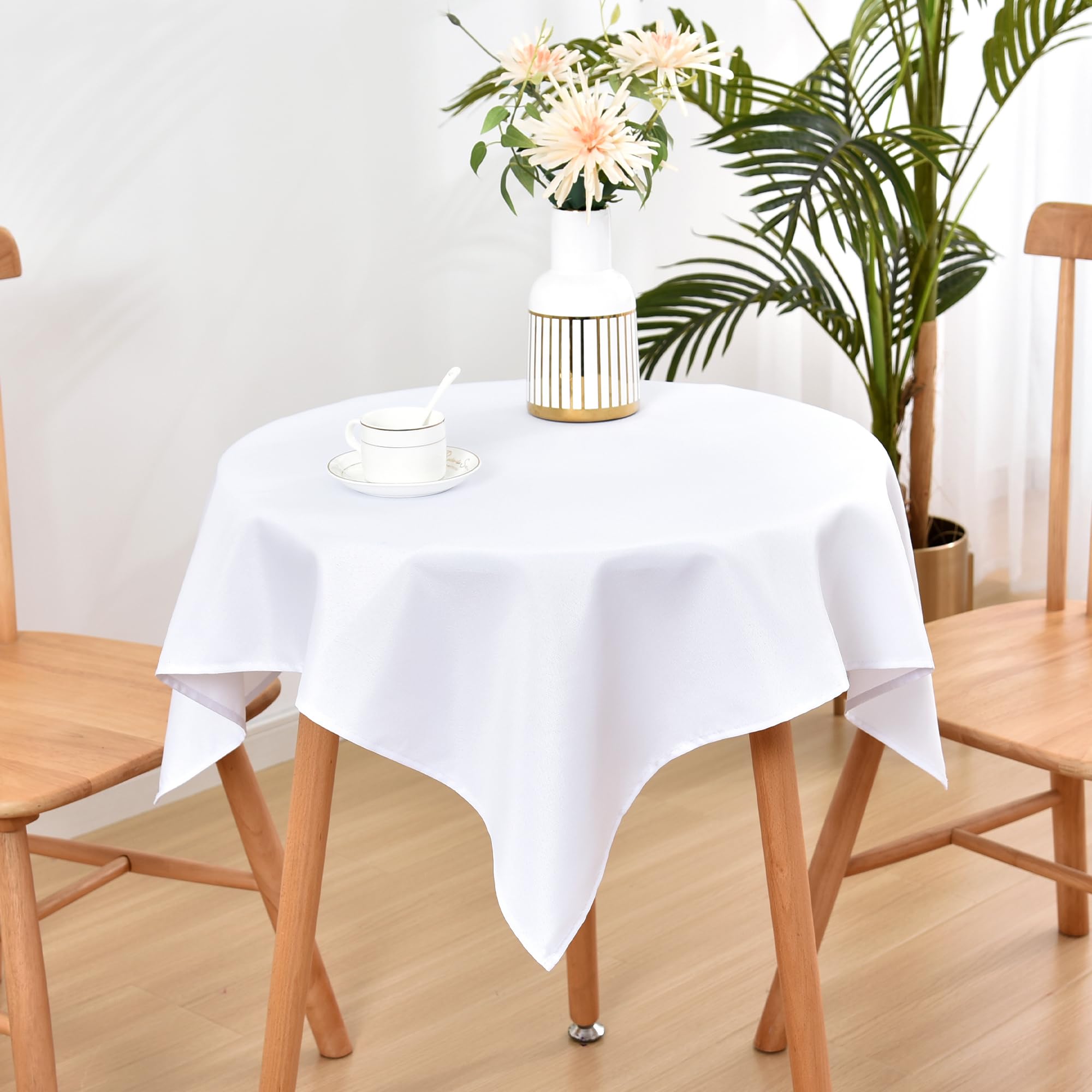 Photo 1 of Wolkemer Small Square Tablecloth 36 x 36 Inch Washable Fabric Table Cloth Solid White Table Cover for Nightstand End Bedside Tables Tabletop Decoration
