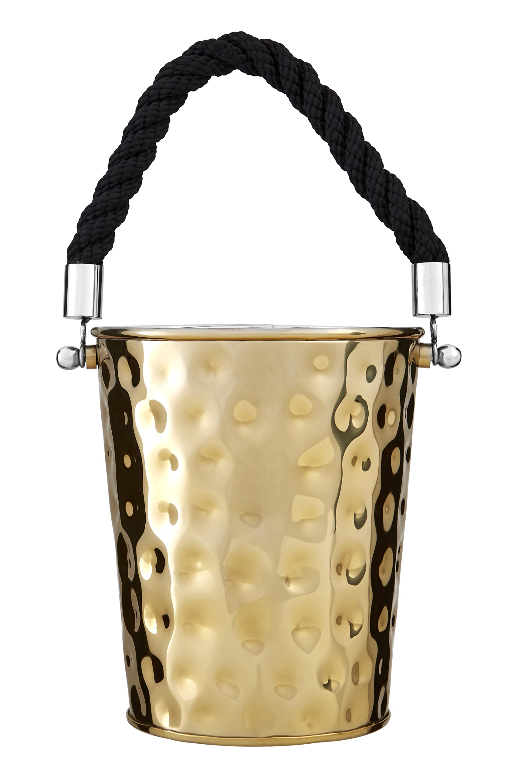 Miressa Party Bucket, Hammered Effect/Rope Handle, Gold Finish Stainless Steel, Small