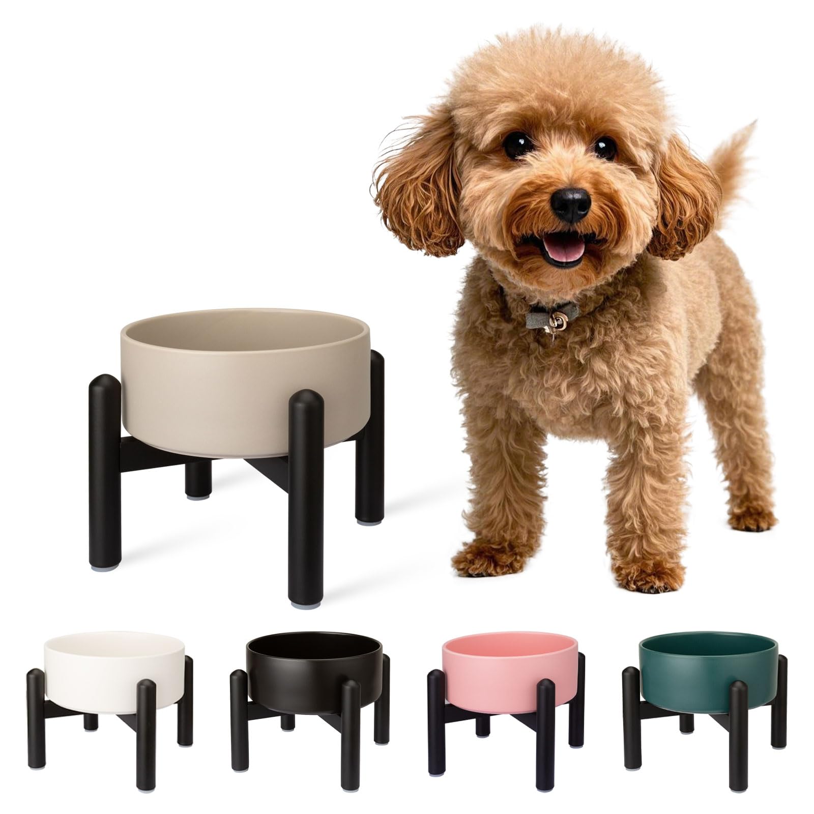 Photo 1 of Raised Ceramic Dog Bowl - Elevated Food Water Dish with Stainless Steel Stand - for Small to Medium Dogs - 6 Inch - 2 Cups (28.75 fl oz) - Grey