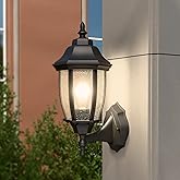 LPRZSG Outdoor Wall Lantern, 14 Inch Porch Light Fixtures with Seed Glass Shades, Waterproof Exterior Wall Lights, Mounted Ou