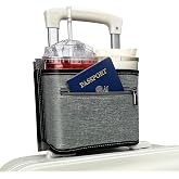 Travel Luggage Cup Holder, Liveagain Drink Caddy, Luggage Cup Holder Attachment, Free Hand Suitcase Drink Carrier for Drinks Beverages, Coffee, Bottles, Snack (Gray)