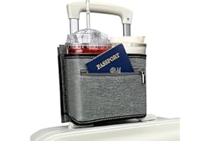 Travel Luggage Cup Holder, Liveagain Drink Caddy, Luggage Cup Holder Attachment, Free Hand Suitcase Drink Carrier for Drinks Beverages, Coffee, Bottles, Snack (Gray)
