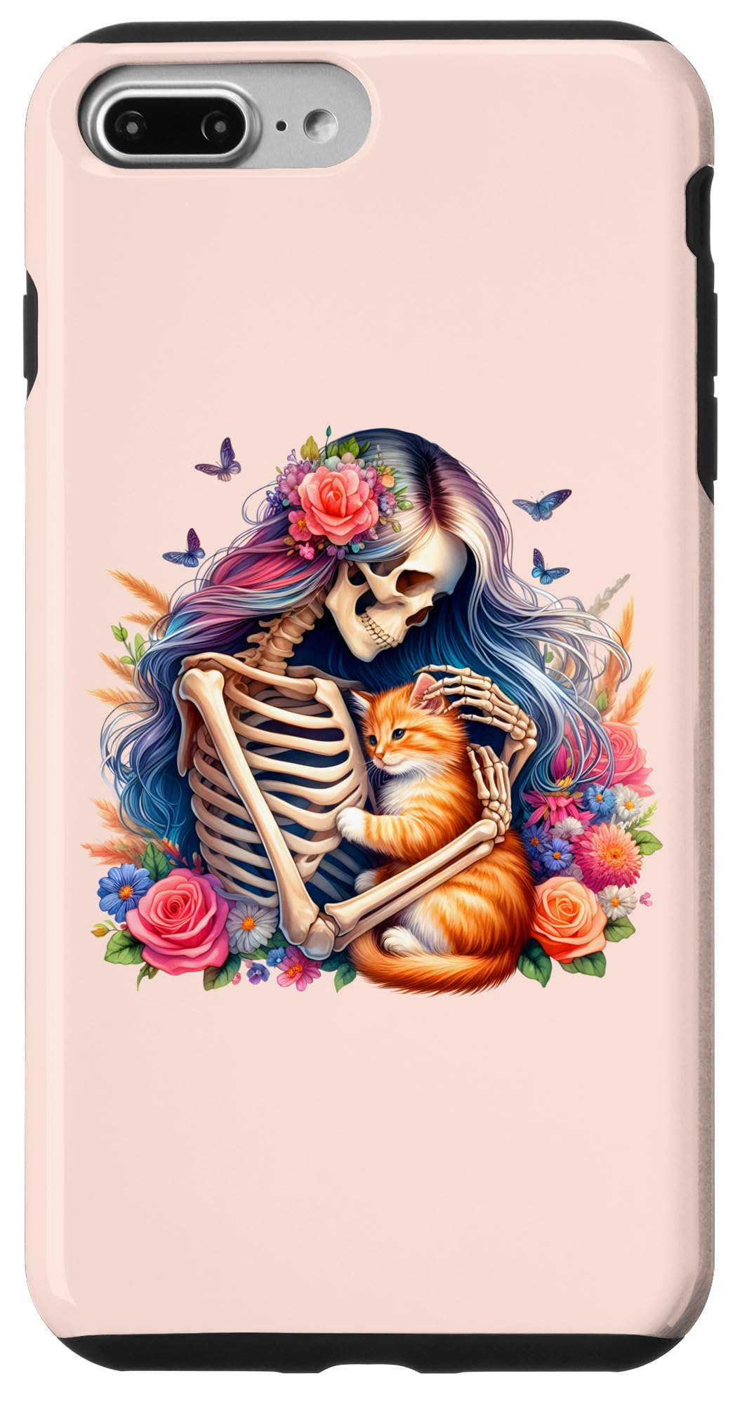 iPhone 7 Plus/8 Plus Female Skeleton And Cute Kitten Cat Lovers Halloween Vintage Case