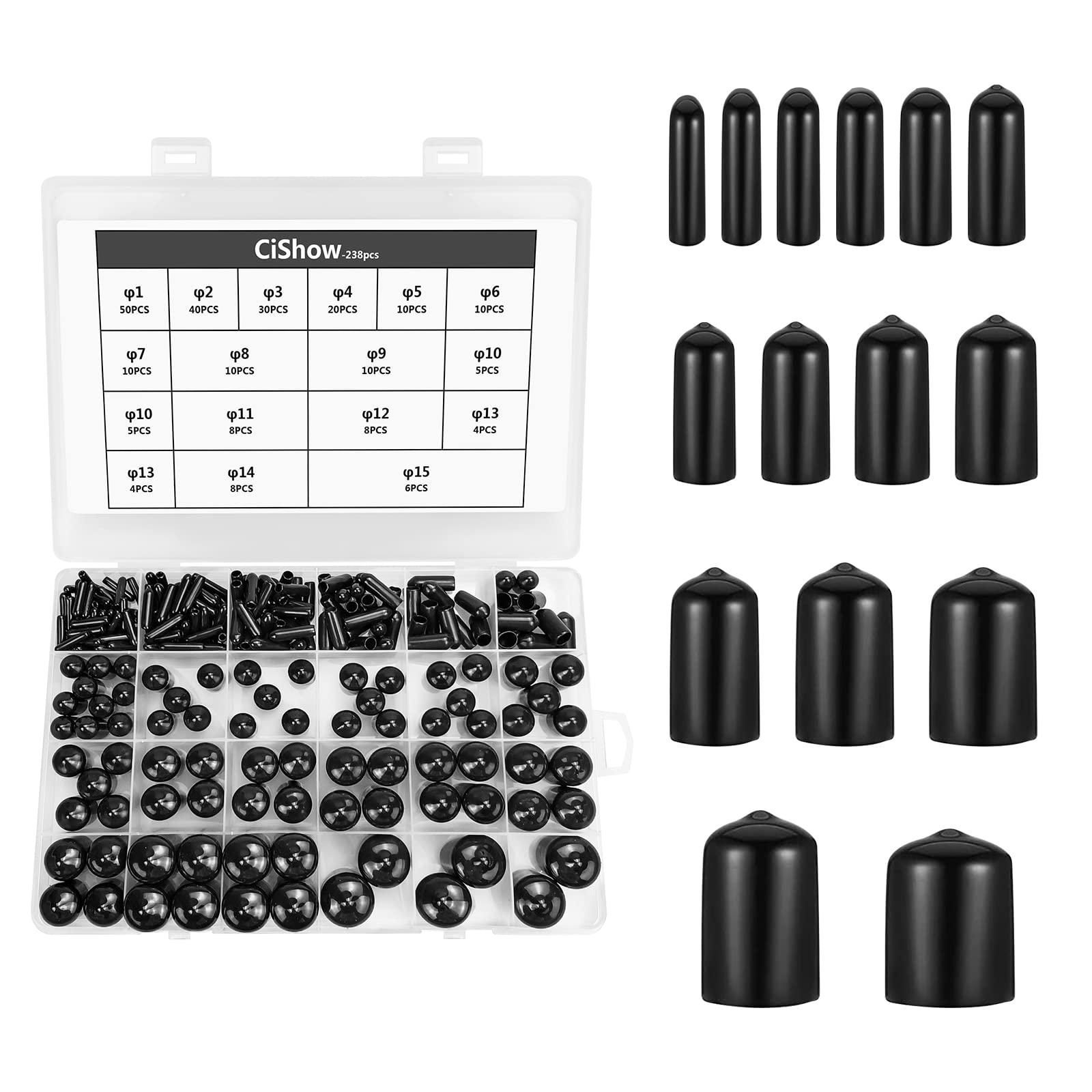 238 Pcs Round Vinyl Flexible End Caps, PVC Rubber Screw Thread Protectors for Screws, Pipe End Cables (Inner Dia 1-15mm) — image 1