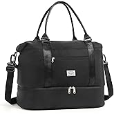TANTOMI Travel Duffle Bag for Women Personal Item Travel Bag with Shoes Compartment, Weekender Overnight Bag Carry On Duffle Bag Tote Gym Bag for Travel, Sports, Hospital, Dance, Black