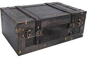 KELFEEAO Vintage Wooden Chest, Multi Functional Wood Storage Trunk Decorative Pirate Box with Textured PU Leather Handle for 