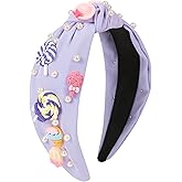 Gmmidea Candy Knotted Headbands for Women Cute Rainbow Lollipop Ice Cream Charm Headband Beaded Wide Top Knot Birthday Girl Hairband Funny Back to School Hair Accessories