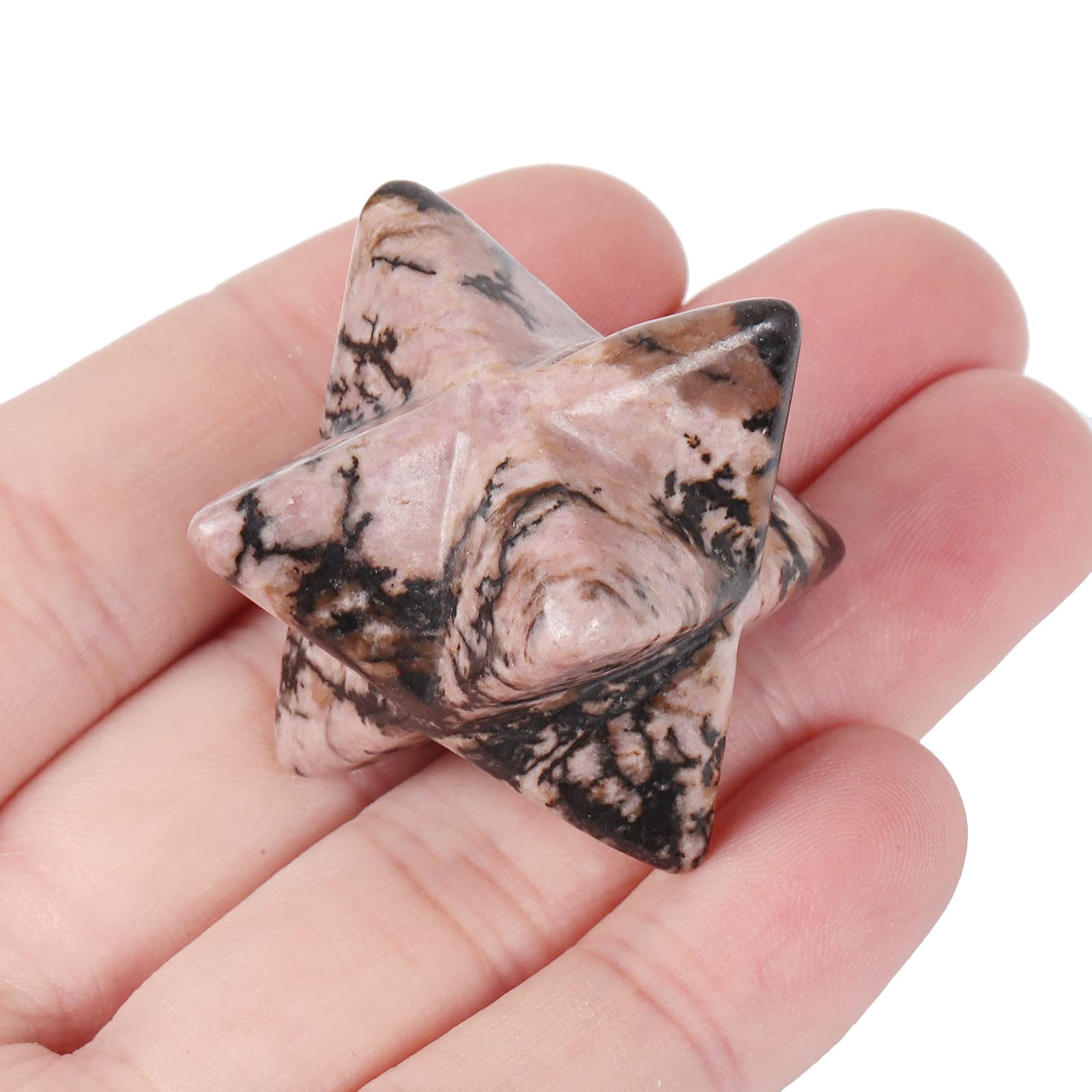 Lovionus89 Natural Rhodonite Merkaba Crystal Protection Sacred Meditation Energy Generator Healing Chakra Six-pointed Star 1 Inch