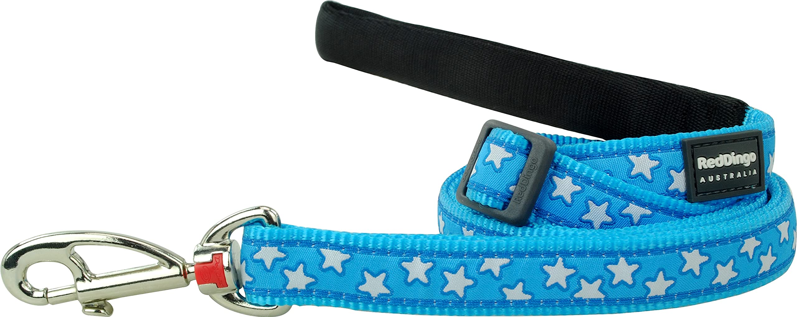 Red Dingo Padded Handle Dog Lead 1.8m Design, Stars Turquoise, Medium 20mm
