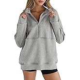 Women's Half Zip Sweatshirts Fleece Stand Collar Long Sleeve Thumb Hole Oversized Pullovers with Pockets