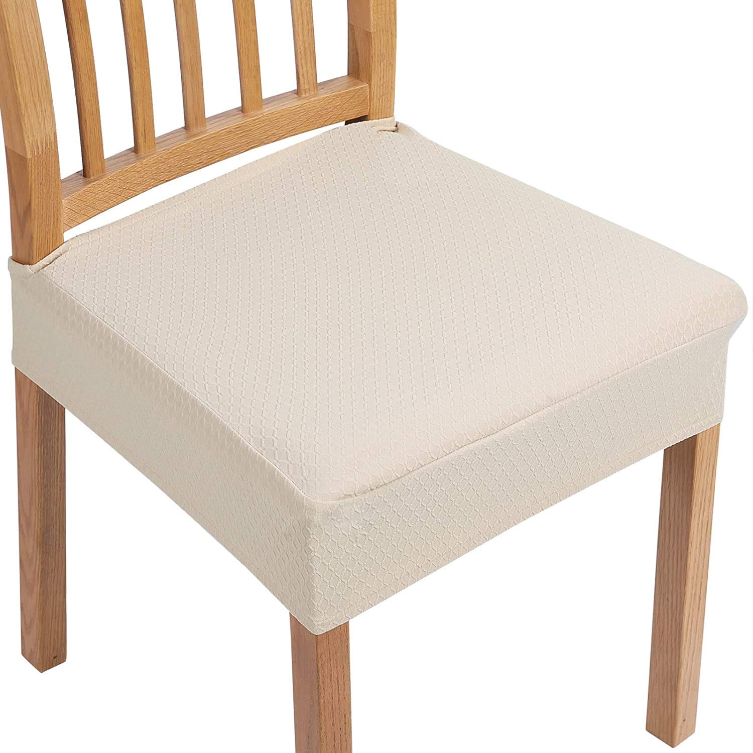 smiry Dining Chair Seat Covers, Jacquard Dining Chair Seat Protectors, Set of 6, Beige