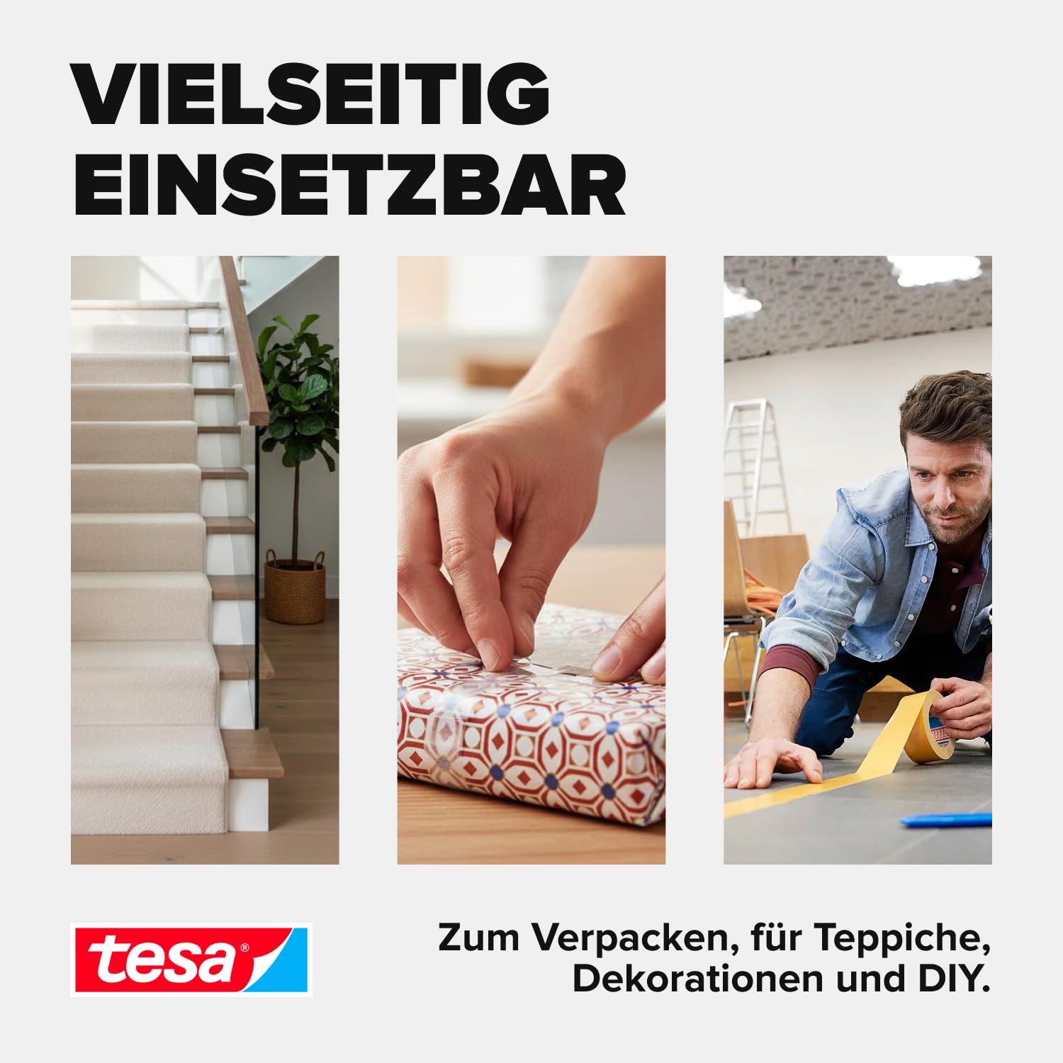tesa Doppelseitiges Klebeband Universal - Vielseitiges Klebeband für Verpackungen, Deko und Teppiche oder zum Basteln - 10 m x 50 mm 4