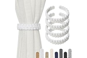 NICEEC 4 Pack Natural Cotton Rope Curtain Tiebacks Farmhouse Rustic Style Decorative Drape Tie Backs Handmade Braided Curtain Holdbacks for Home & Office Sheer/Light Weight Drapery (C-White-S)
