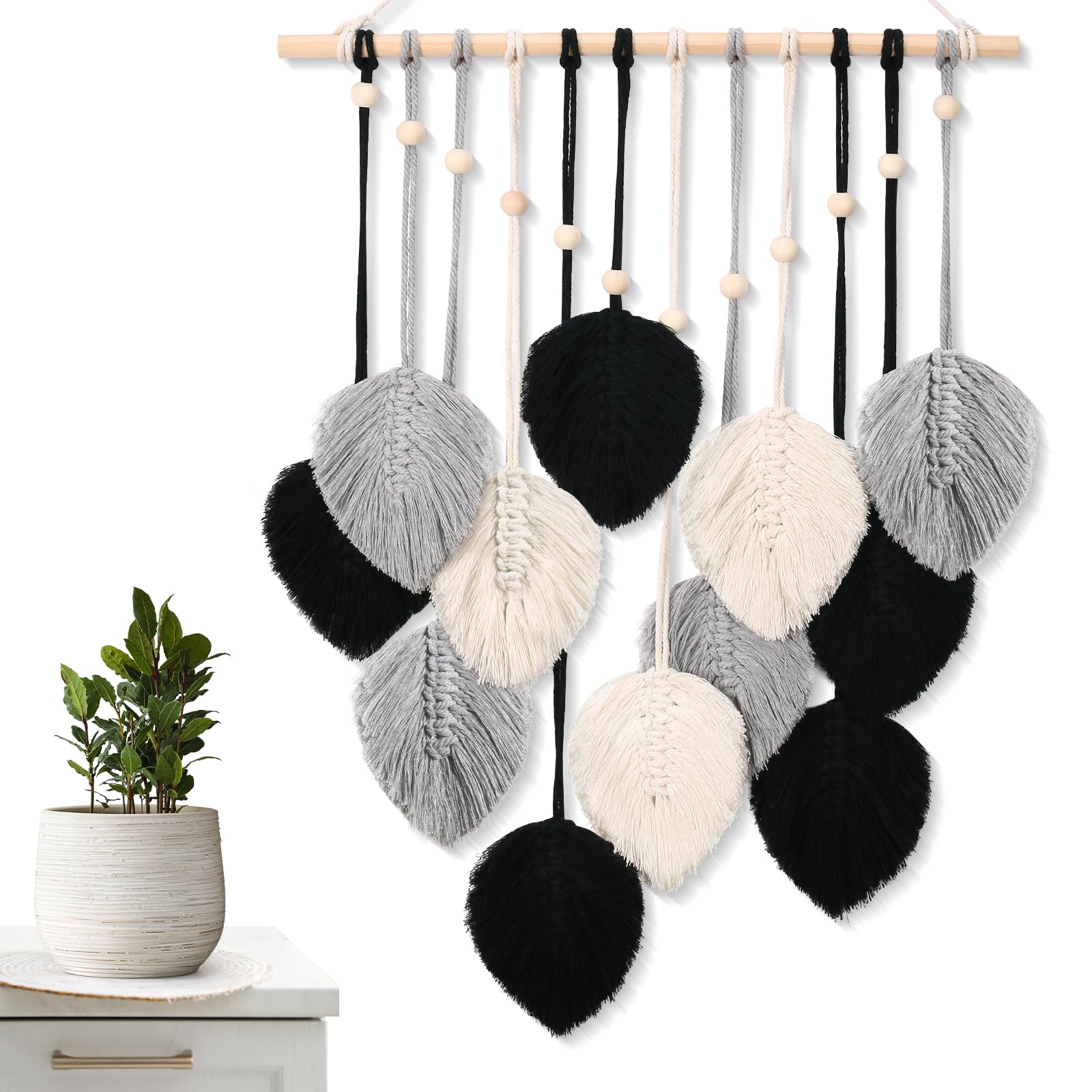 FeelfunFeather Handmade Macrame Dream Catcher - Large Boho Wall Hanging With Leaf Tassels For Home Decor - View #8