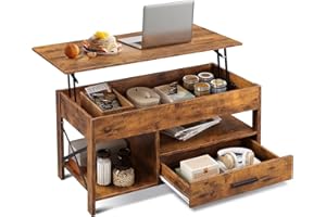 WLIVE Coffee Table, 39" Lift Top Coffee Table with Hidden Compartment, Storage Drawers and Storage Shelf for Living Room, Reception Room, Rustic Brown