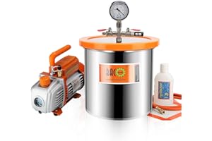 BACOENG 3 Gallon Tempered Glass Lid Vacuum Chamber with Pump, Stainless Steel Degassing Chamber Kit for Resin, Silicone, Epoxies and Stabilizing Wood