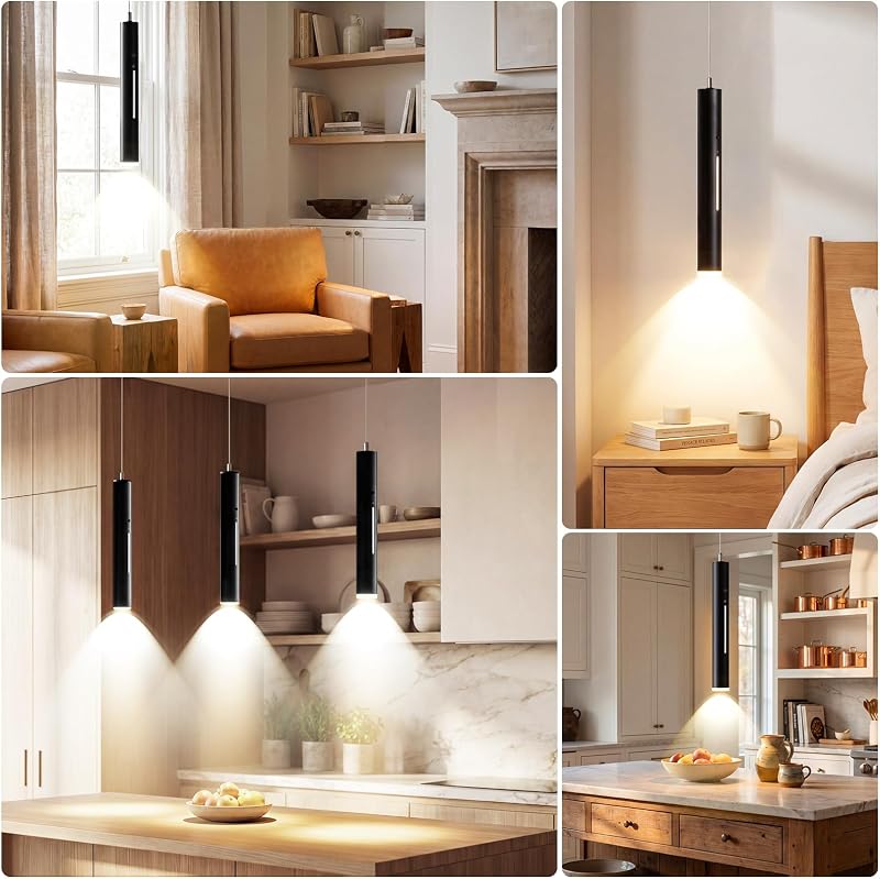 Lámpara Colgante con Bateria, Lámparas Colgantes LED Modernas Diseño, Luz inalámbrica, Recargable USB 5000mAh y Mando a Distancia, Para Cocina, Comedor, Dormitorio, Salón (Negro-2) — foto 7 de 7